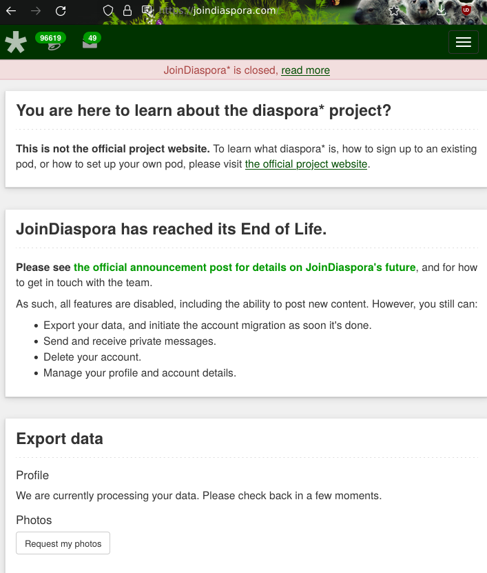 Export of joindiaspora