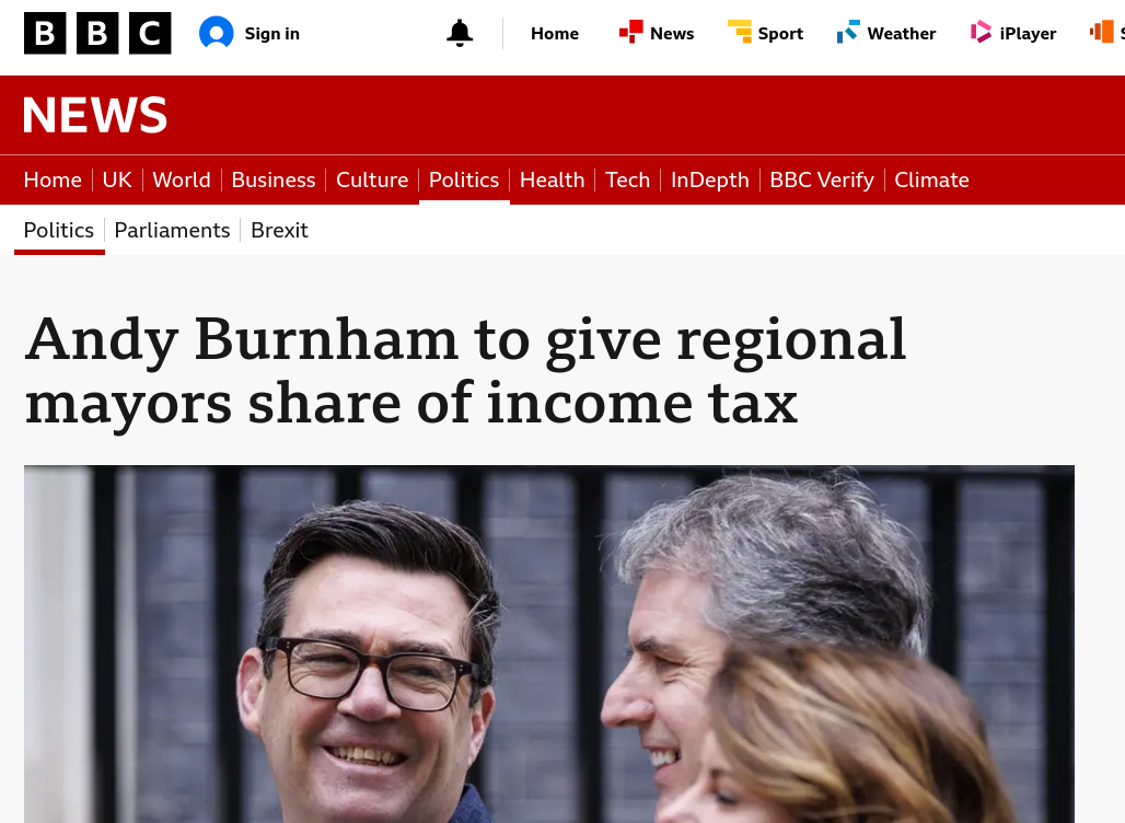 Andy Burnham to give regional mayors share of income tax
