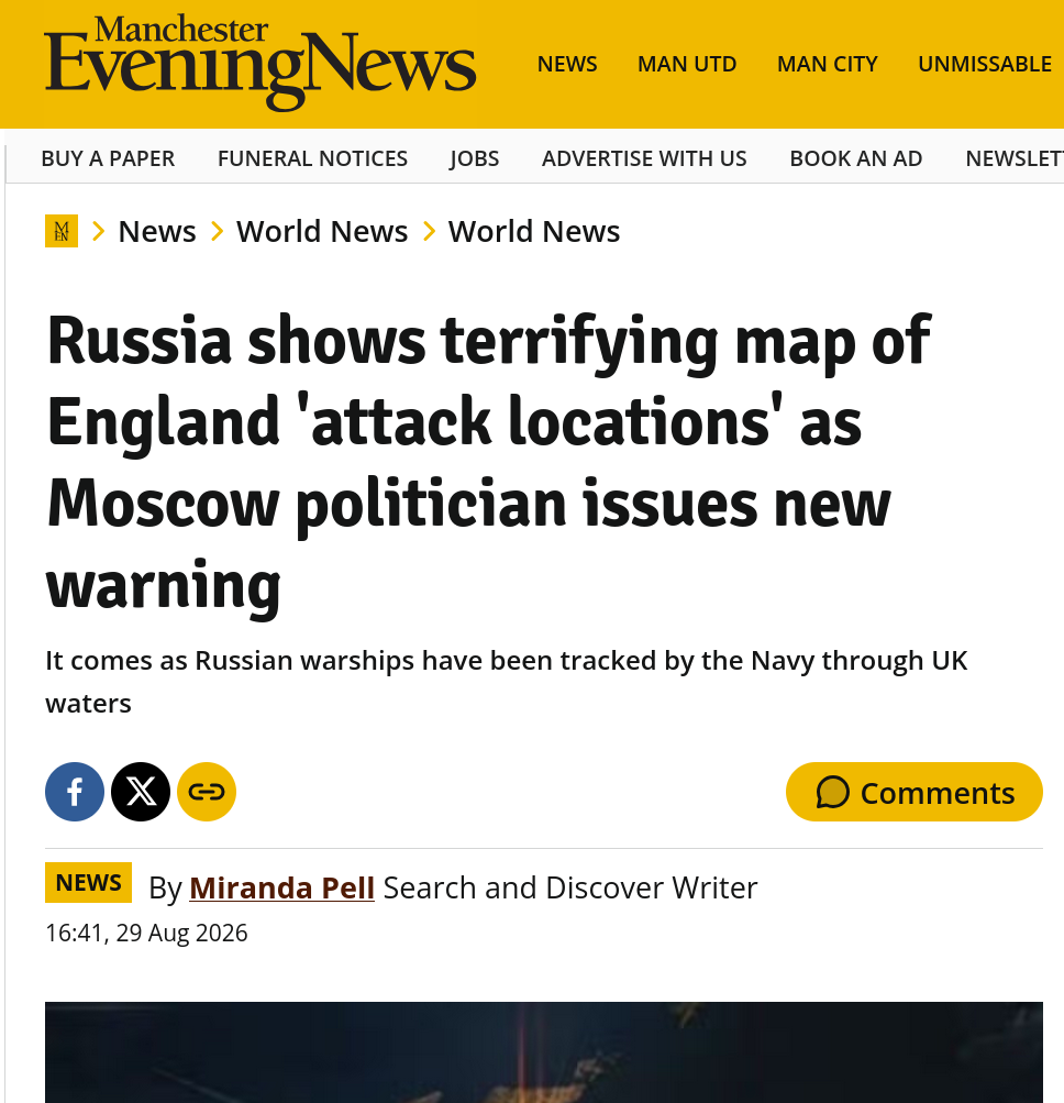 Russia shows terrifying map of England 'attack locations' as Moscow politician issues new warning
