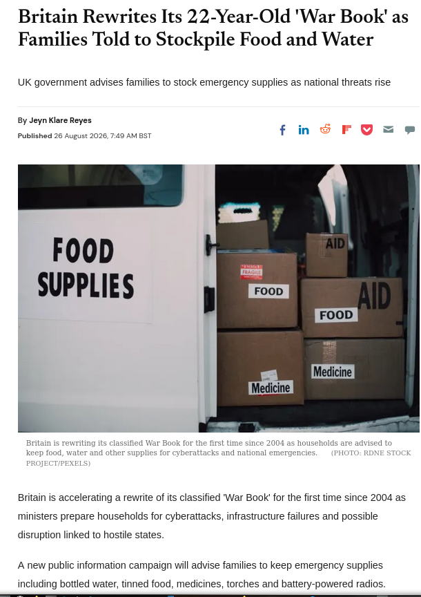Britain Rewrites Its 22-Year-Old 'War Book' as Families Told to Stockpile Food and Water