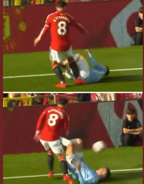 Phil Foden is sent off for kicking out at Bruno Fernandes - after the Man Utd captain had given the Man City man a kick off his own.
