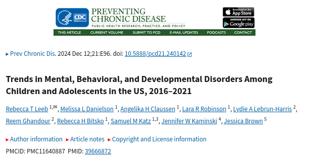 Trends in Mental, Behavioral, and Developmental Disorders Among Children and Adolescents in the US, 2016–2021