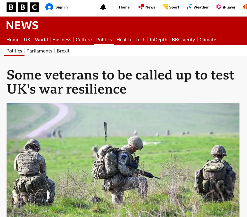 Some veterans to be called up to test UK's war resilience