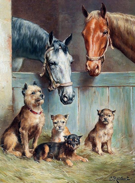 Vintage dogs horses art
